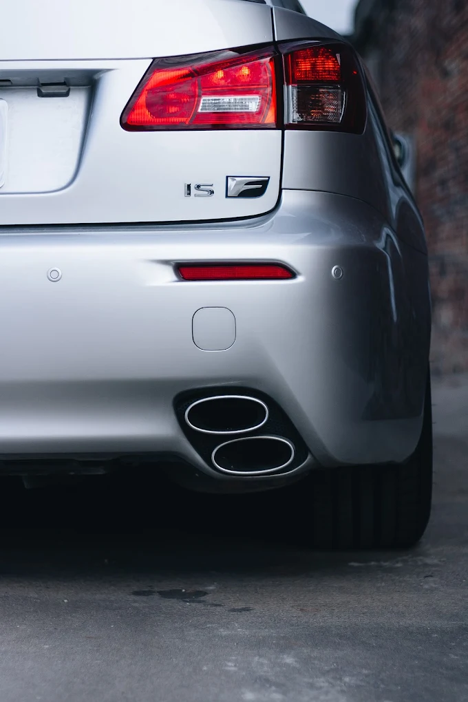 Detail of a Lexus IS F rear bumper and quad exhaust